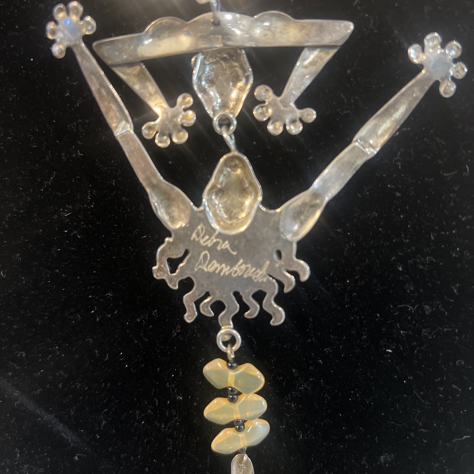 Crazy Modernist Debra Dembowski Nude Figures Sterling Silver Opal Beads Necklace