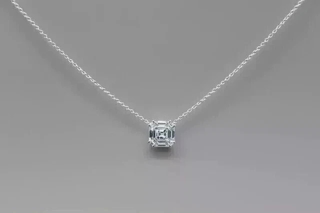 1Ct Asscher Cut Moissanite Solitaire Pendant 14K White Gold Plated
