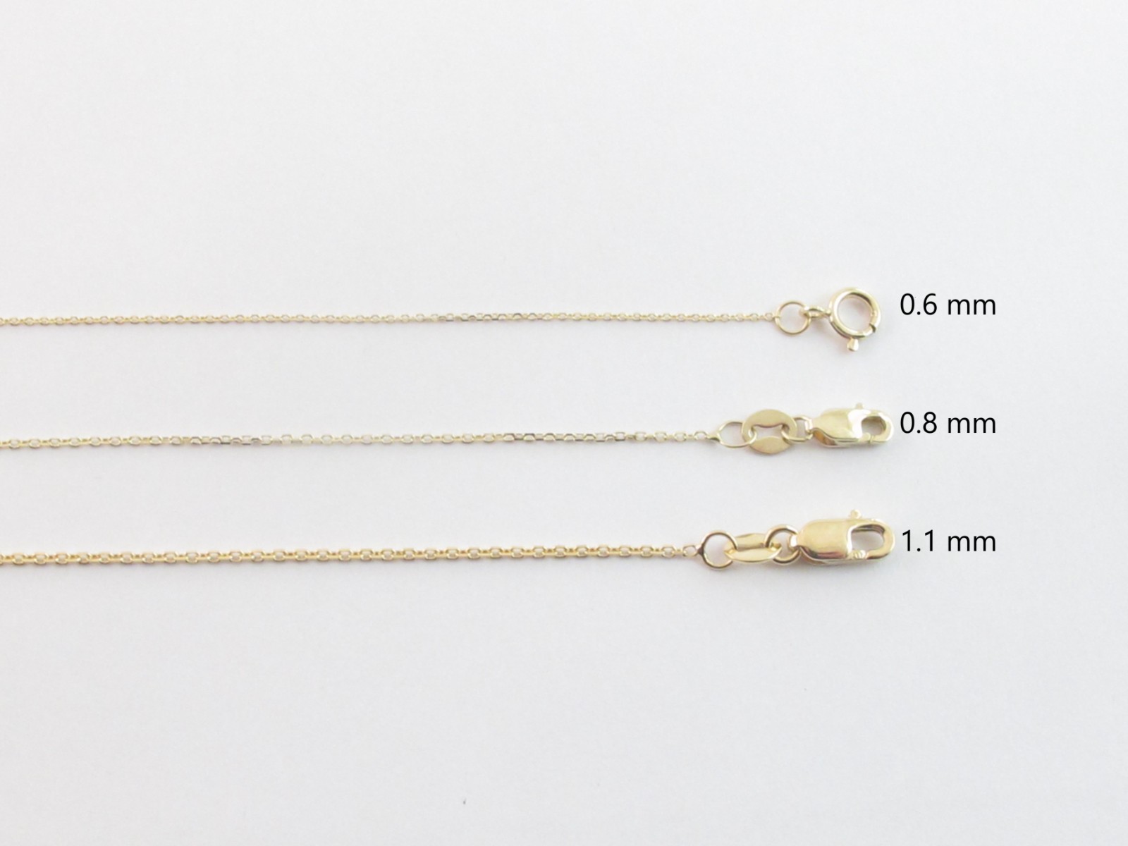 10k Solid Yellow Gold Cable Chain 16″ 18″ 20″ – 0.6 mm , 0.8 mm , 1.1 mm