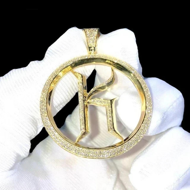 3Ct Round Cut Real Moissanite Custom Letter Men’s Pendant 14K Yellow Gold Plated
