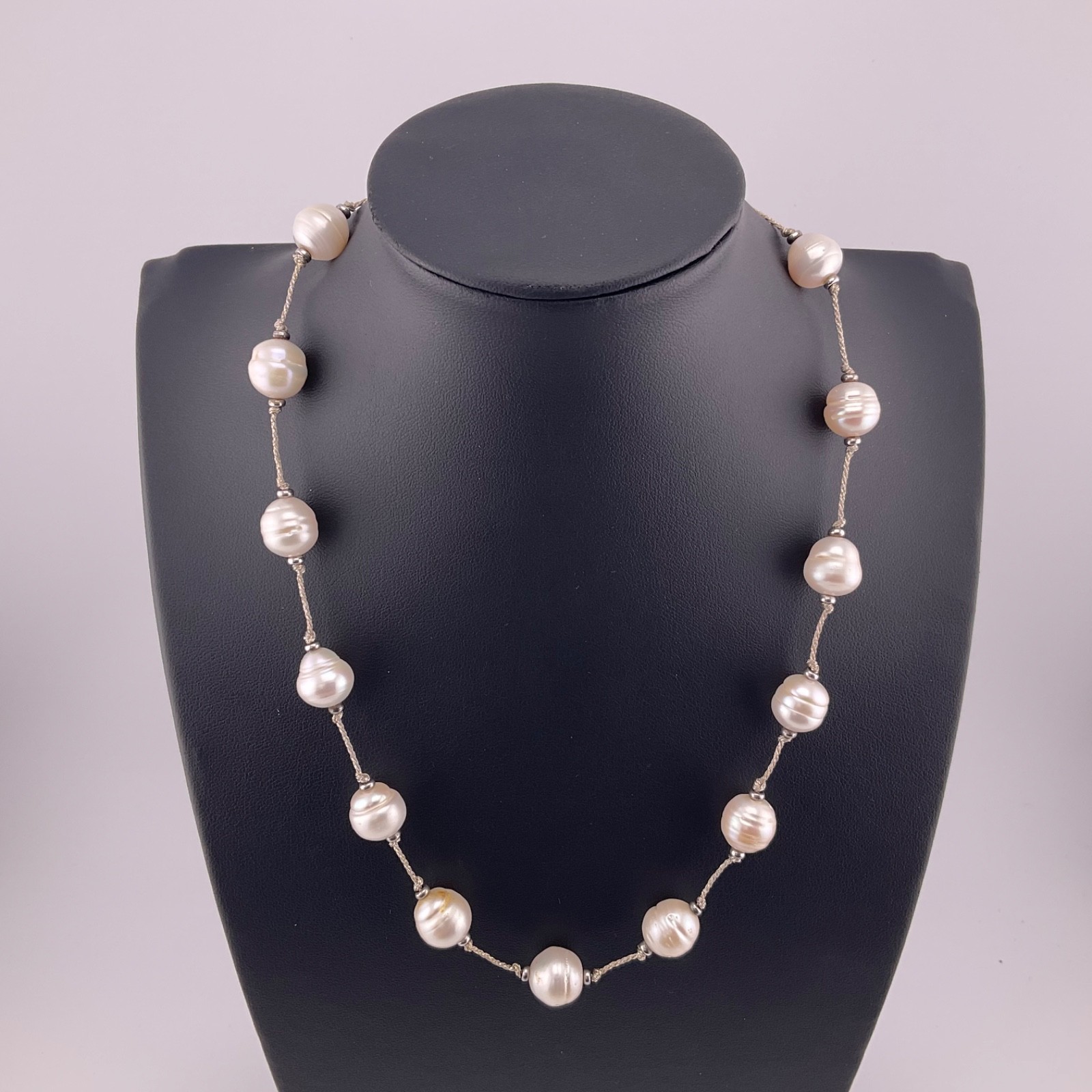 LUC Lucas Lameth Genuine Baroque Pearl Lariat Necklace Sterling Silver Tassel