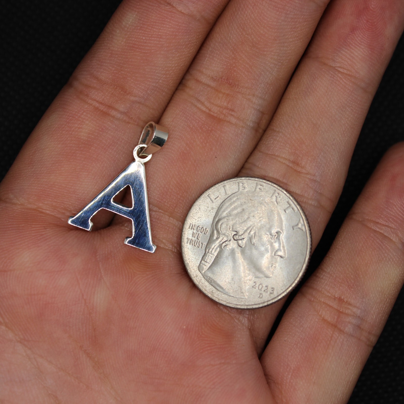 925 Sterling Silver Alphabet Initial Pendant Plain Slab Serif Upper Case Letter