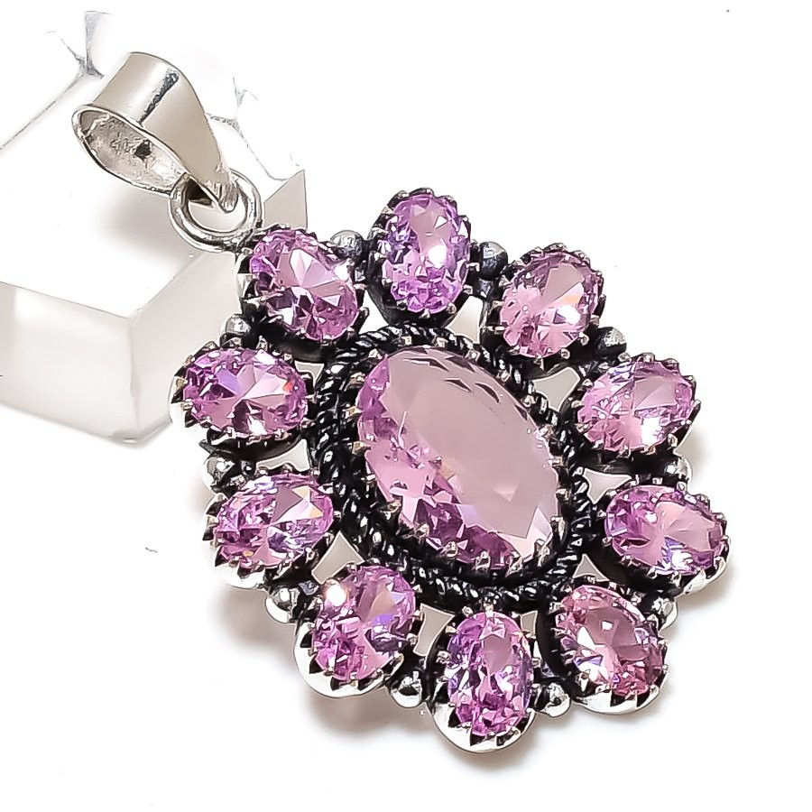 Pink Kunzite Gemstone 925 Sterling Silver Jewelry Pendant 1.77″ Gift for Her L26