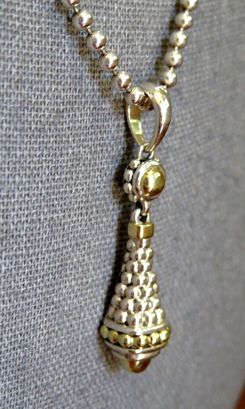 Lagos Signature Caviar Silver 18KT Gold Pendant 16-18″ Lagod Chain