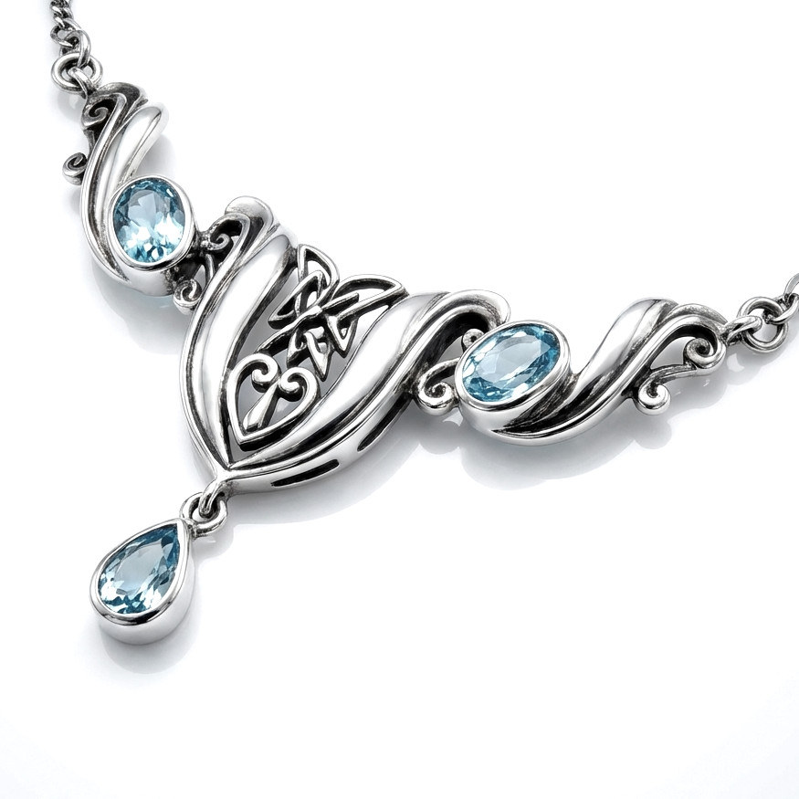 Vintage 925 Sterling Silver Blue Topaz Celtic Necklace PSCL Peter Stone