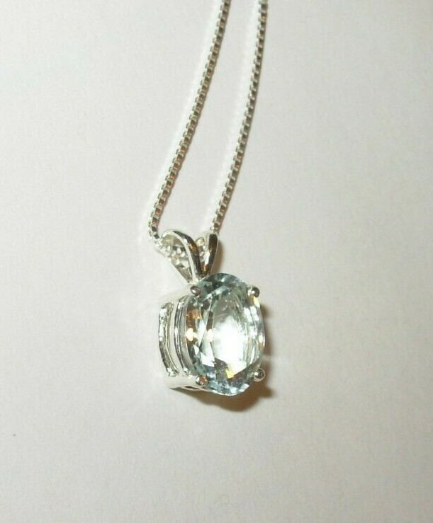 AQUAMARINE PENDANT NECKLACE EARTHMINED 10X8MM VERY LIGHT COLOR GEM CHAIN ITALY