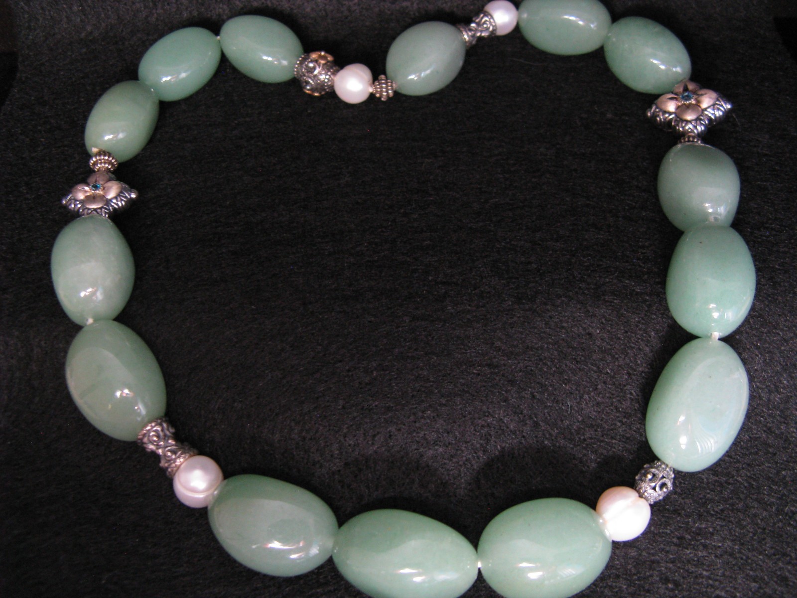 Barbara Bixby Aventurine Gemstone Nugget Necklace Pearl Flower Magnetic Closure