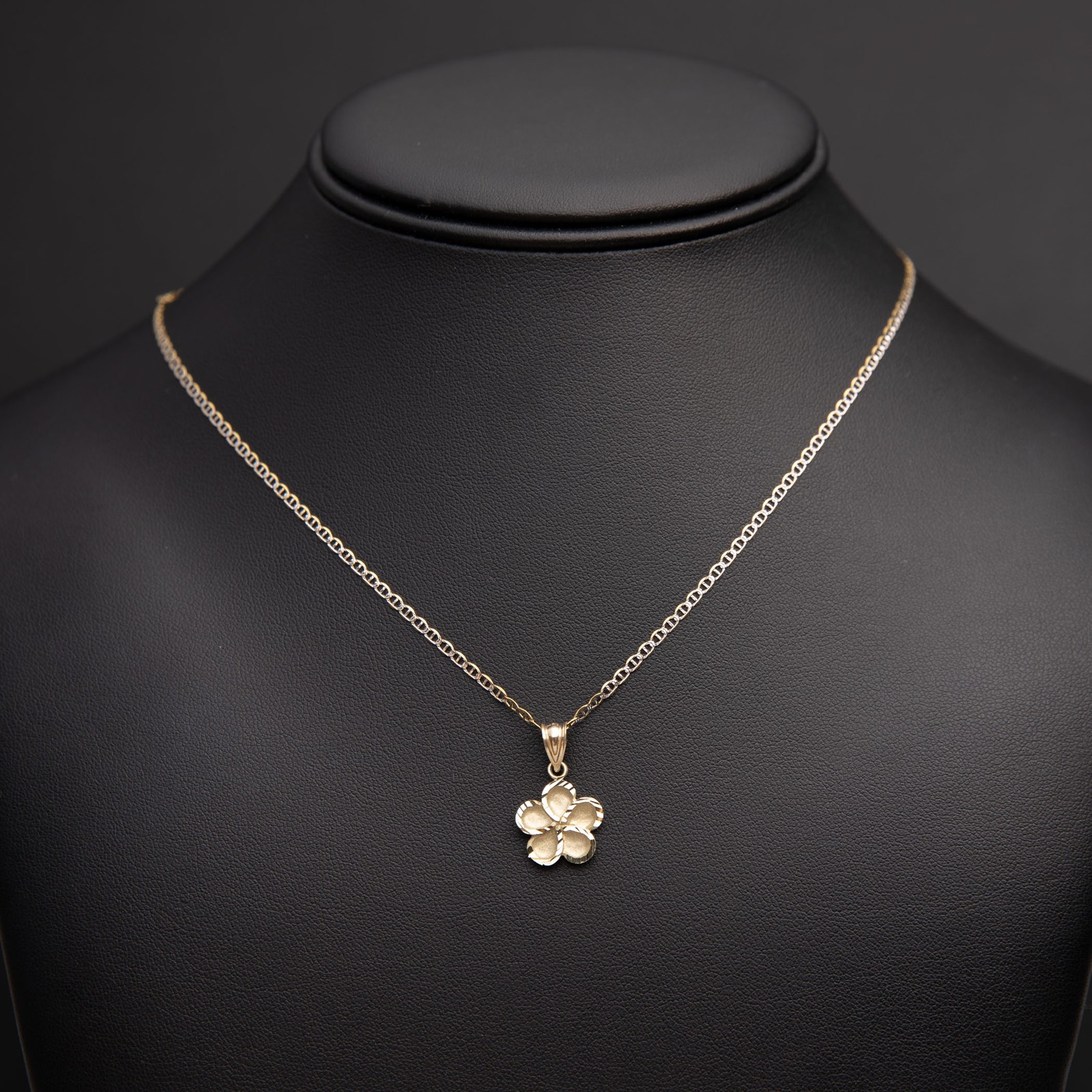 Pendant Necklace 10K SOLID GOLD Diamond-Cut Flower Yellow White Gold All Sizes