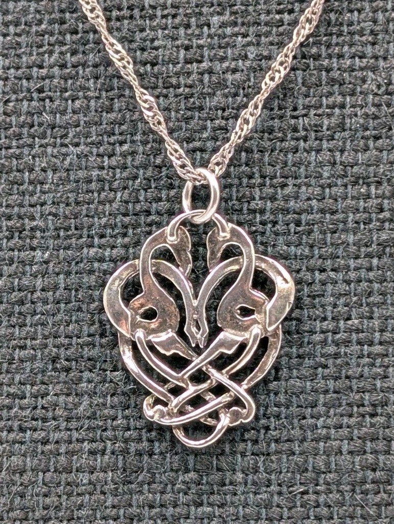 Artisan 925 Sterling Silver Celtic Love Birds Pendant 18.75″ Singapore Necklace