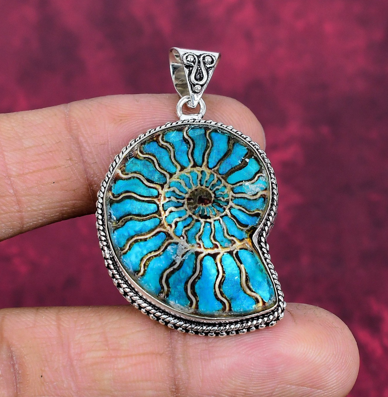 Ammonite Fossil Gemstone Handmade 925 Silver Jewelry Pendant Gifts For Love