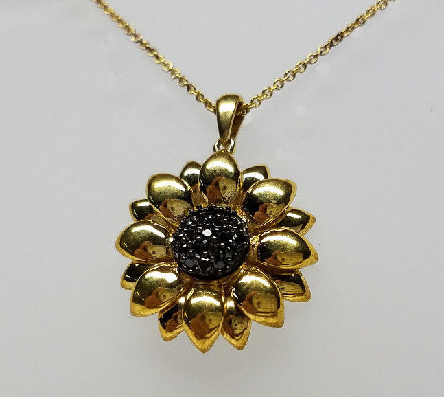 18k Gold 925 Sterling Silver CZ Flower Necklace Pendant NOS US SELLER!