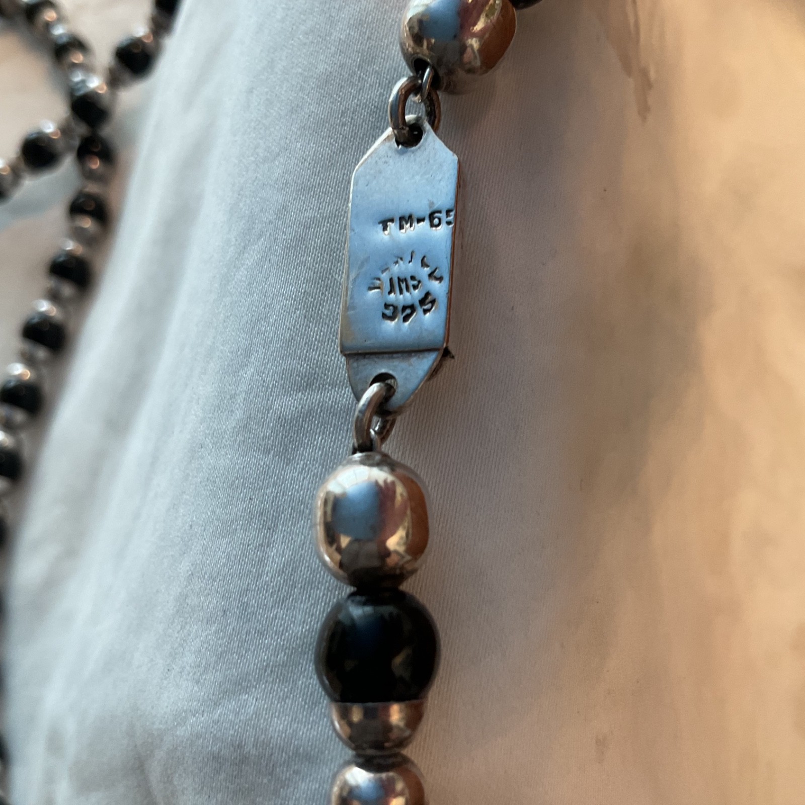 925 Sterling Silver & Black Onyx Stone Beaded 13″ Necklace