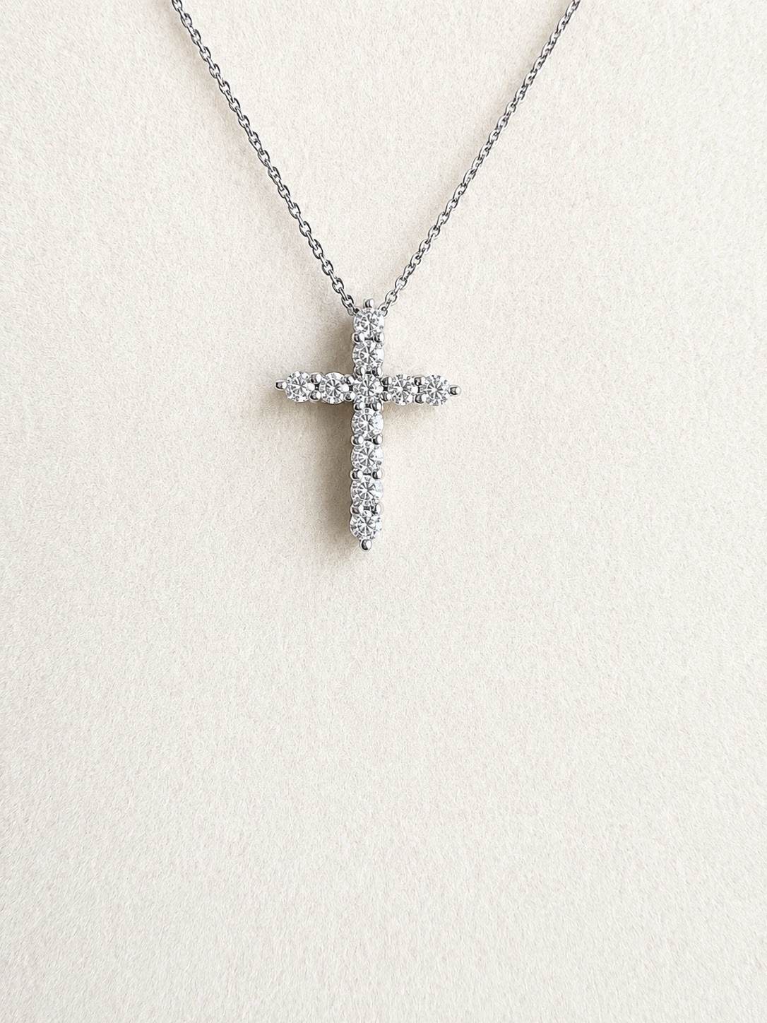 14K White Gold 0.55 CTW Natural Diamond Cross Necklace 18” Chain
