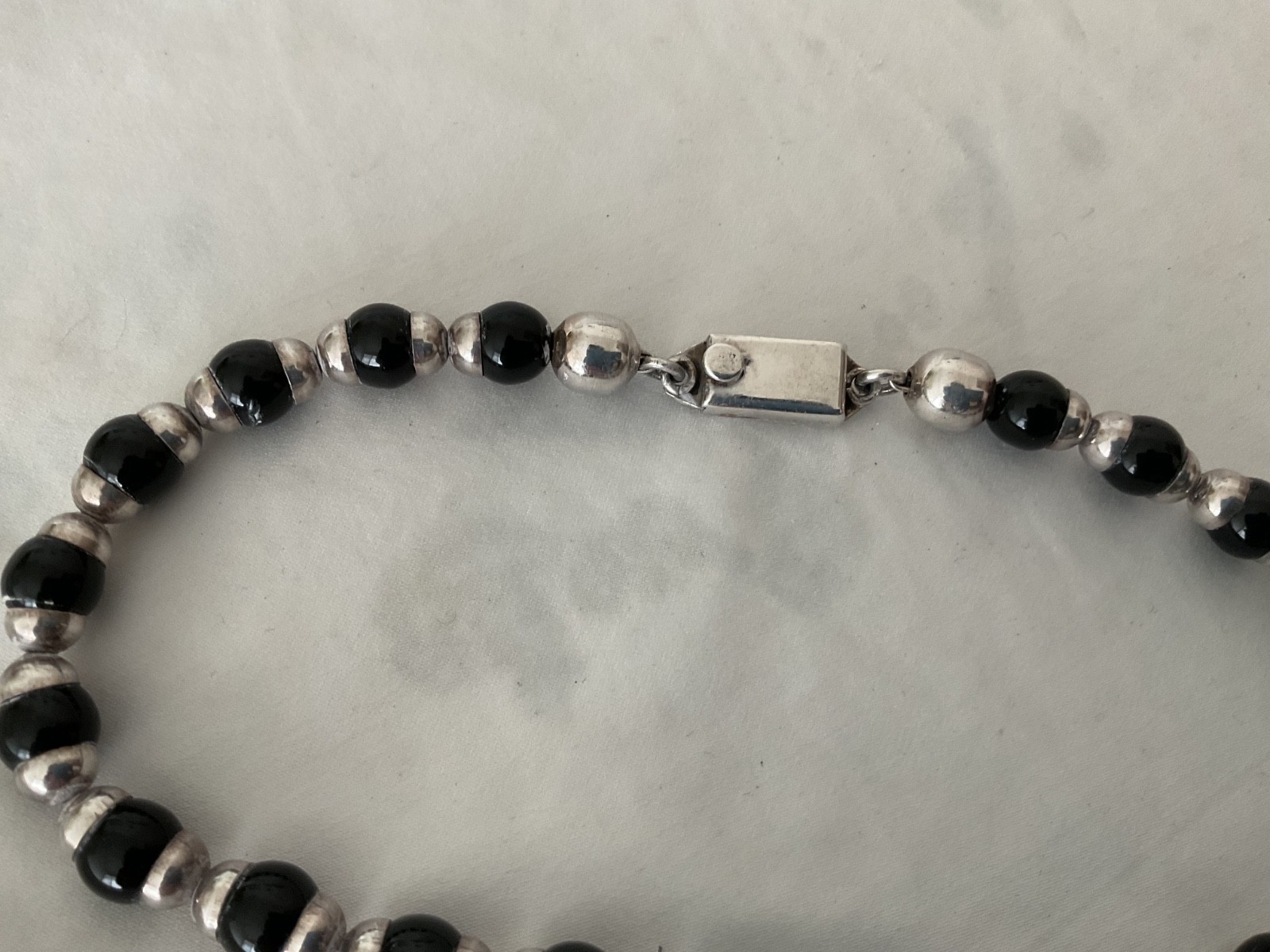 925 Sterling Silver & Black Onyx Stone Beaded 13″ Necklace