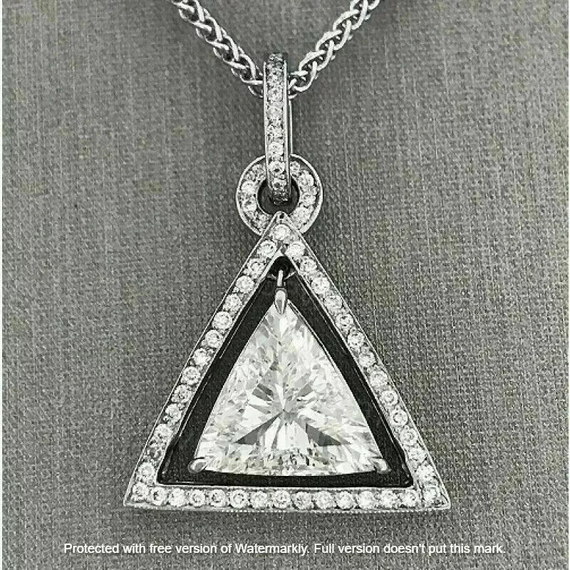 2Ct Lab Created Trillion Cut Diamond Halo Pendant 14K White Gold Finish