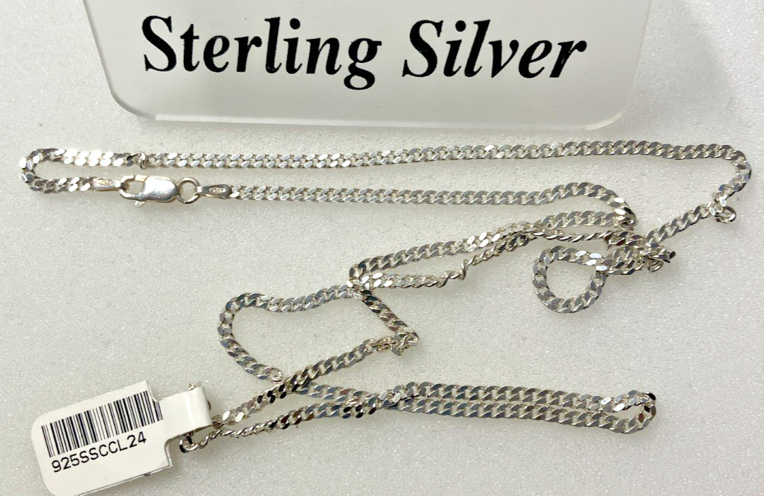 925 Sterling Silver Italy Solid Curb Link Chain 8.25grams 2.3mm 24” New with Tag