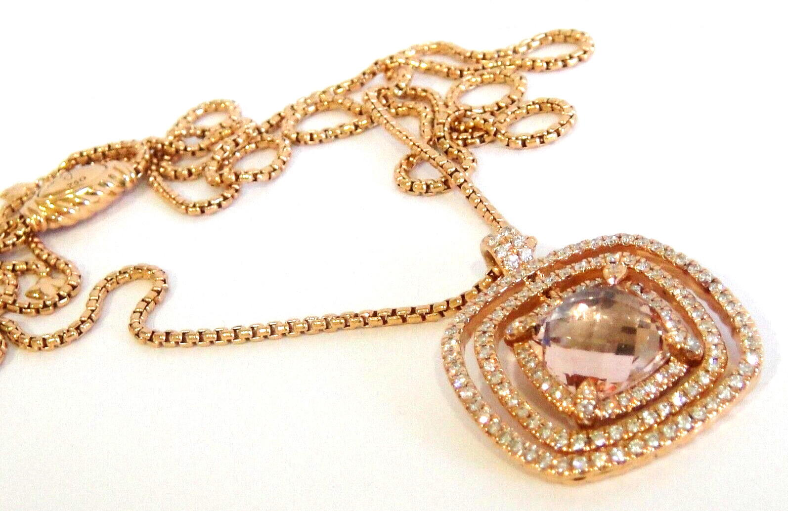 DAVID YURMAN 18K ROSE GOLD CHATELAINE MORGANITE DIAMOND CHAIN NECKLACE 36″