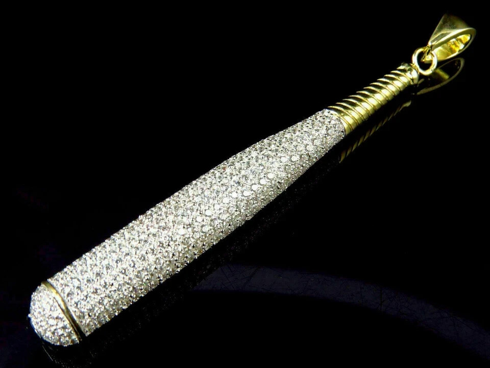 1.00Ct Round Cut D VVS1 Diamond Baseball Bat Charm Pendant 14K Yellow Gold Over