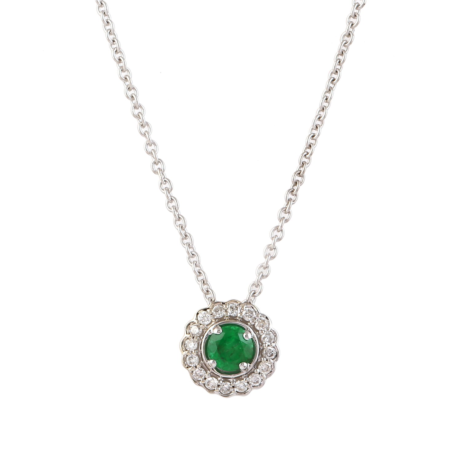Birthday Gift Oagon Pendant Natural Emerald & Diamond 14k Gold Necklace