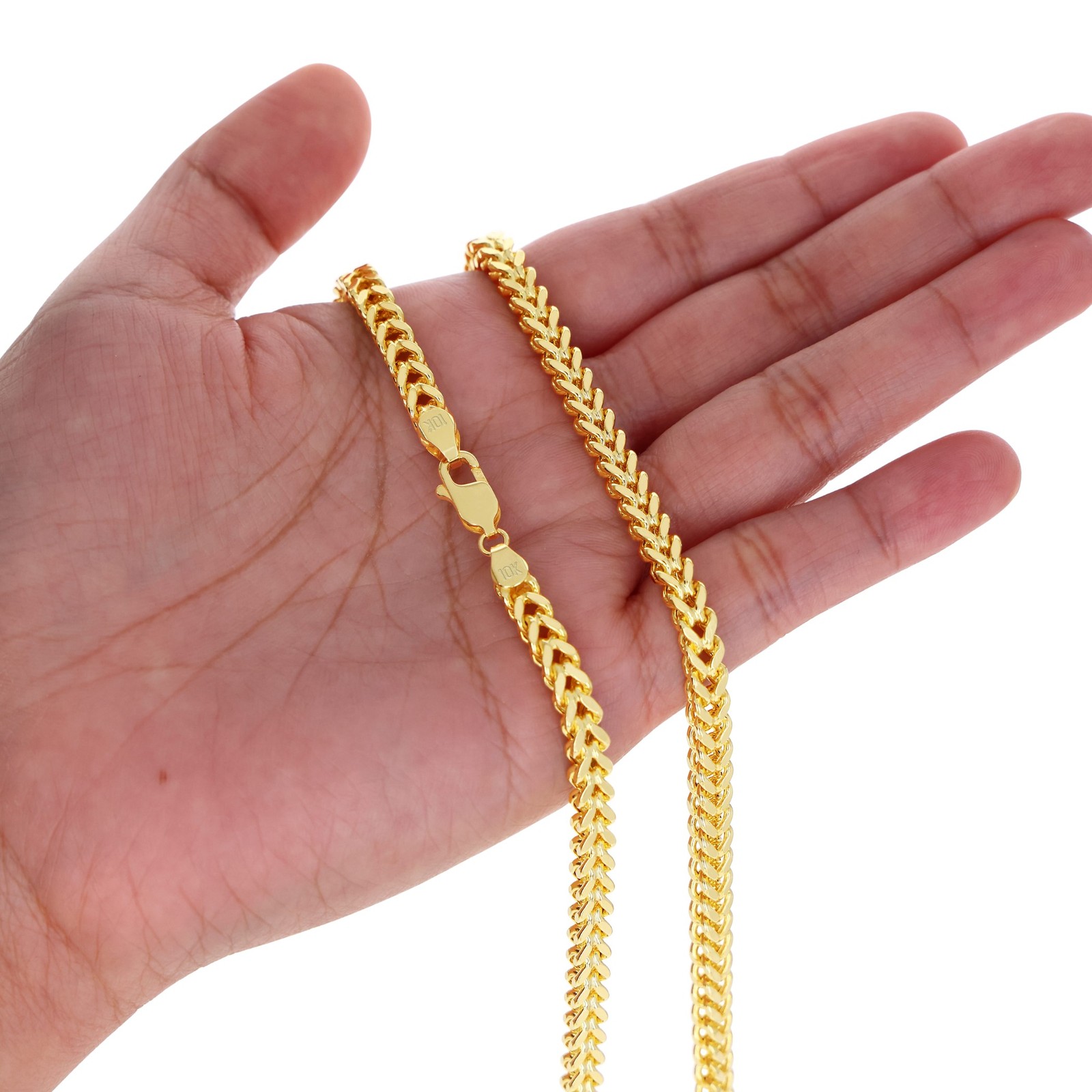 10K Yellow Gold 1.5mm-6mm Square Wheat Box Franco Chain Pendant Necklace 16″-30″