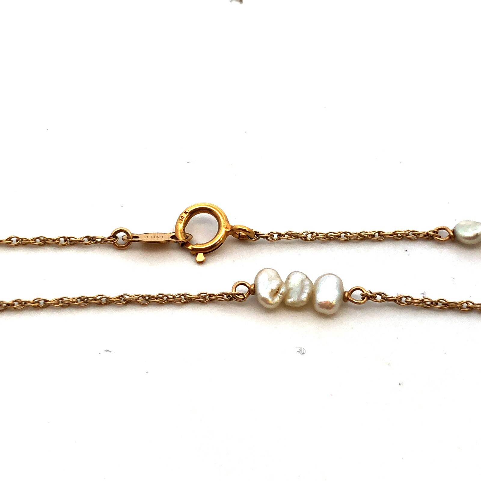 Estate 14K Yellow Gold Keshi Pearl Beaded Chain Station Necklace