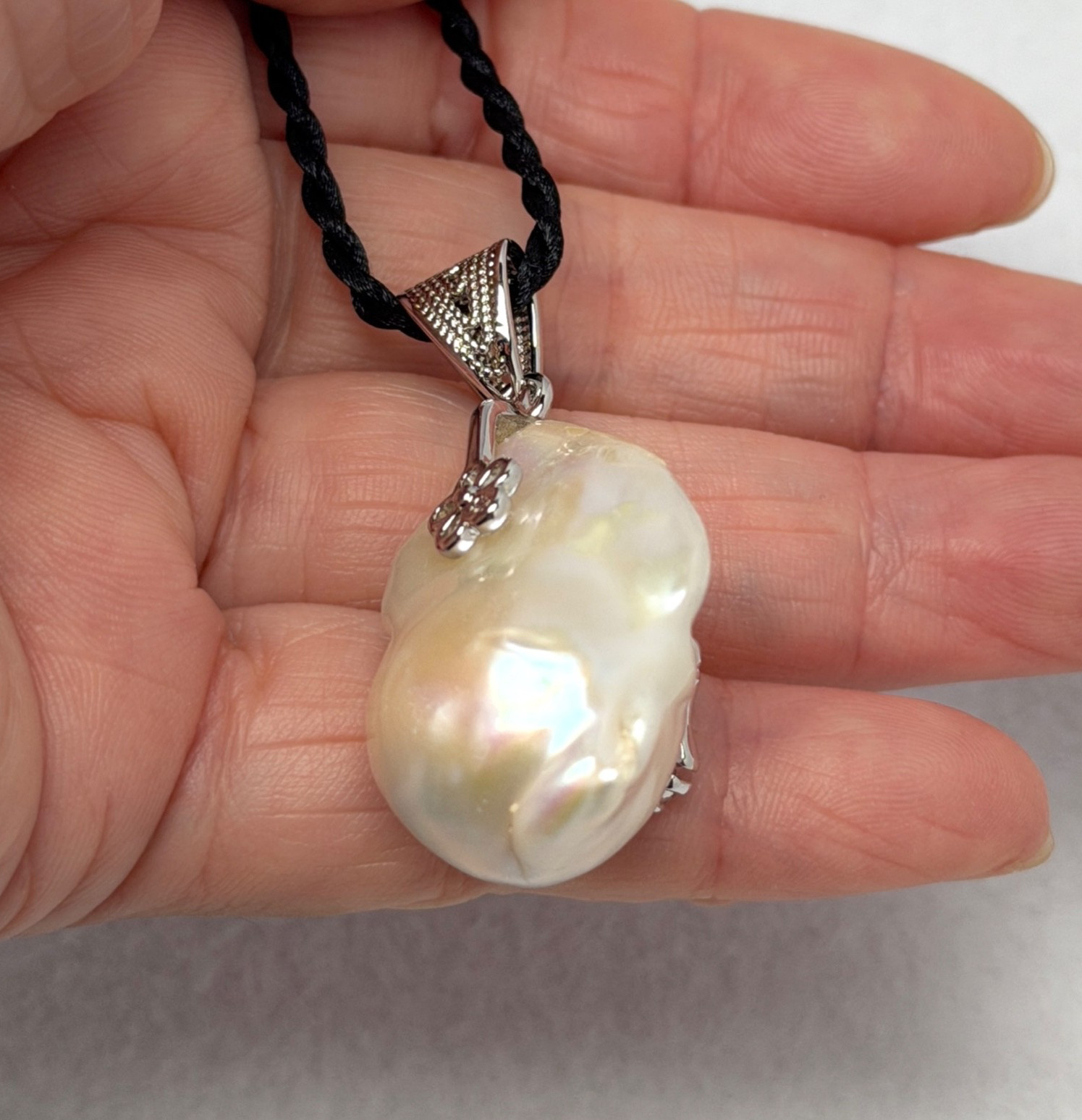 Humongous 20.3 x 30.2mm Freshwater Baroque Pearl Pendant, 925 Silver Bail #124SP