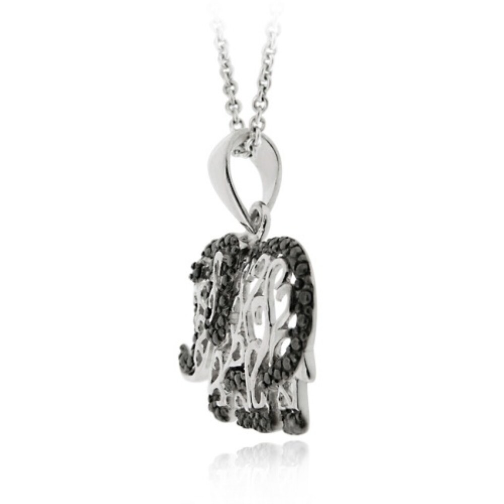 925 Silver Black Diamond Accent Elephant Necklace, 18″