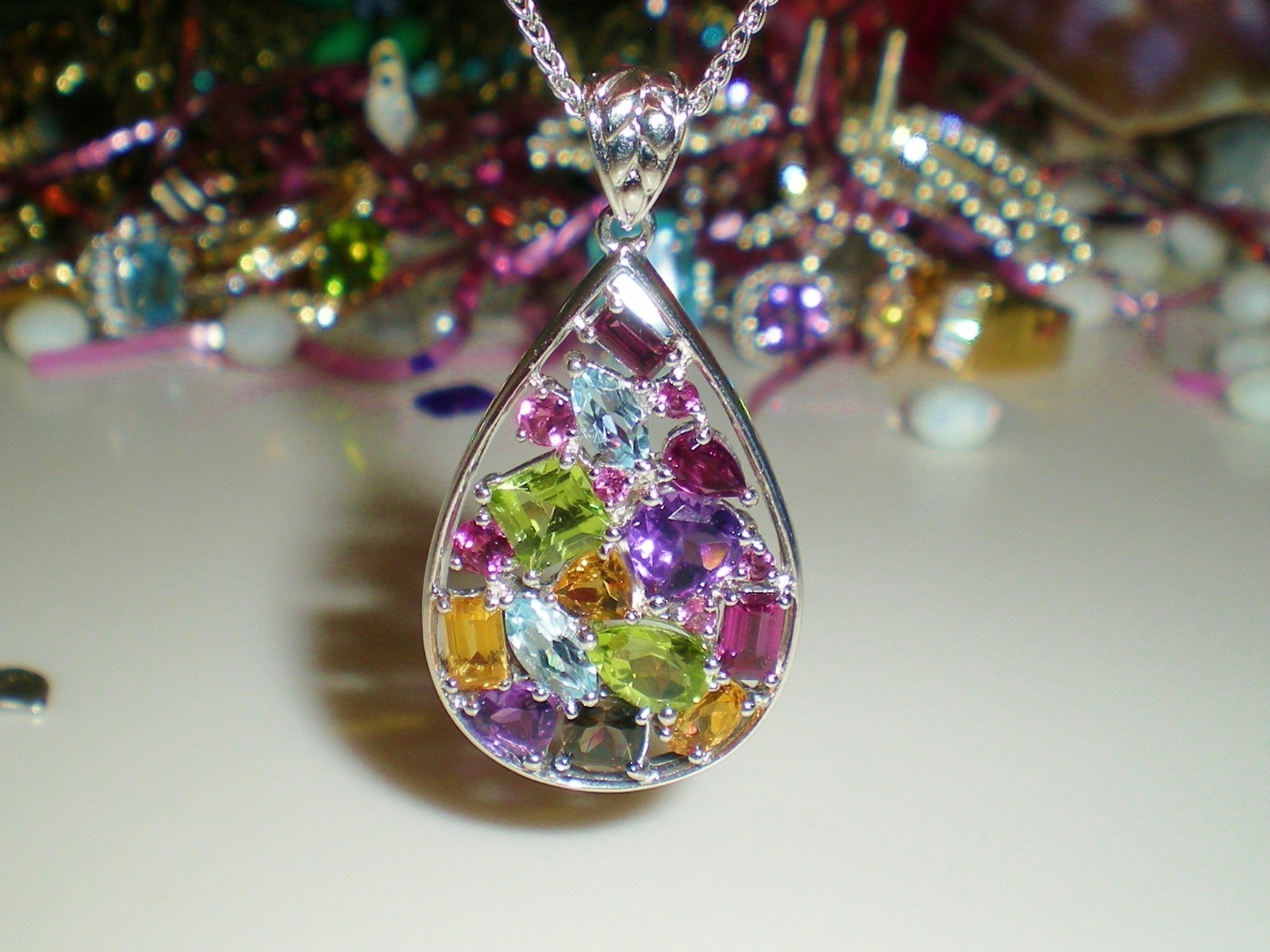 KAY Jeweler Sterling Silver Multi-Shape Natural Gemstone Teardrop Necklace 💎