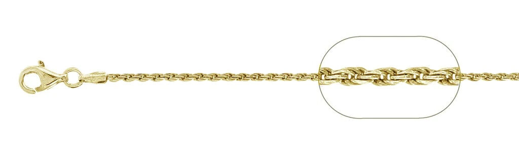 030 1.4MM Yellow Gold Plated Rope Chain .925 Solid Sterling Silver Made in Italy