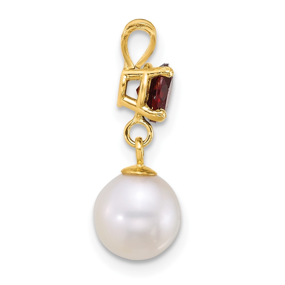 14k Yellow Gold 7-8mm Round White Cultured Pearl Dangle and Garnet Pendant