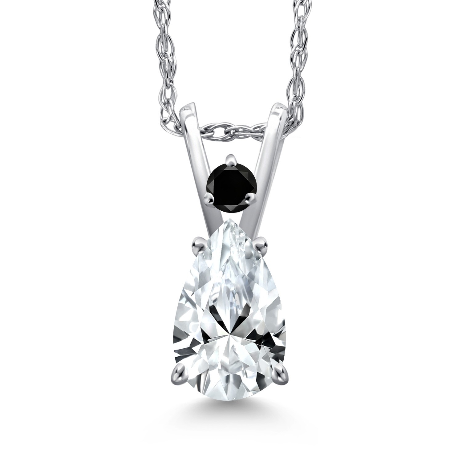 1.03 Ct White Created Sapphire Black Diamond 14K White Gold Pendant with Chain