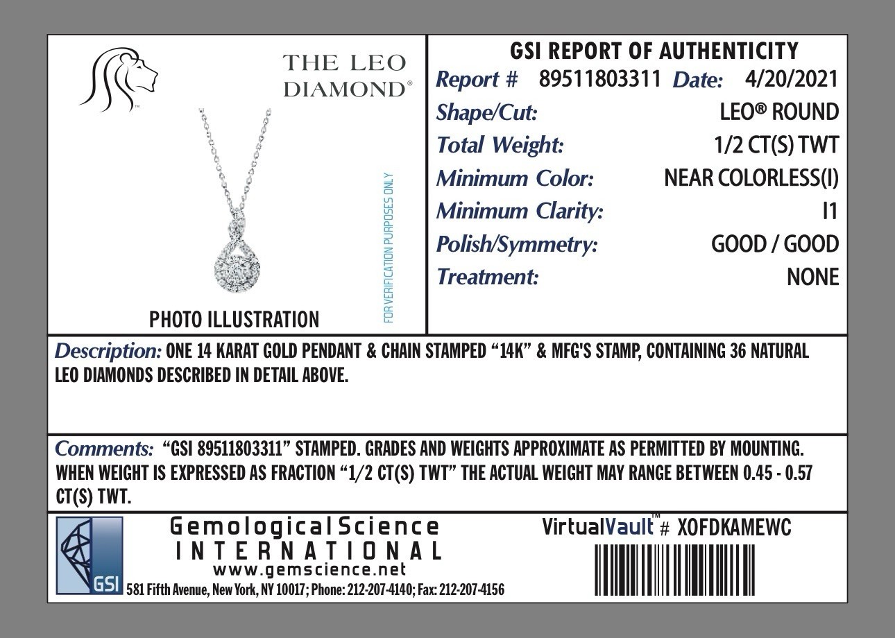 The Leo Diamond 14k White Gold Round-cut Necklace, 36 Diamonds, 0.5ctw