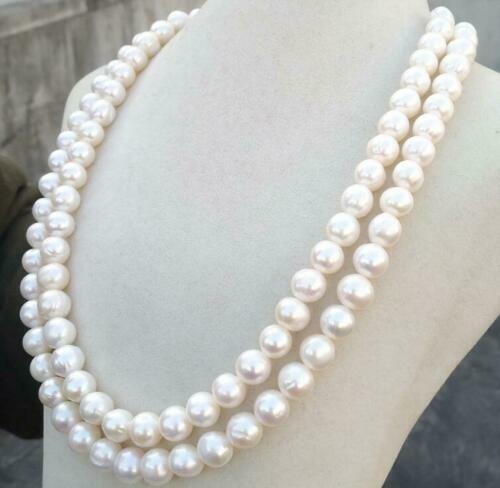 36in-ch Akoya AAA 9-10mm white round pearl necklace set with 14k gold buckle