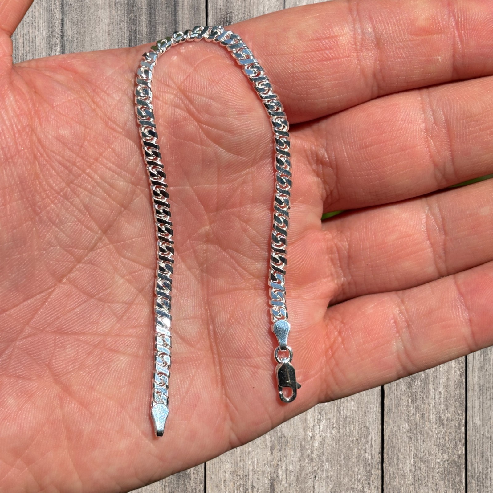 3.5mm Dollar Link Bracelet – Real Solid 925 Sterling Silver MADE IN ITALY