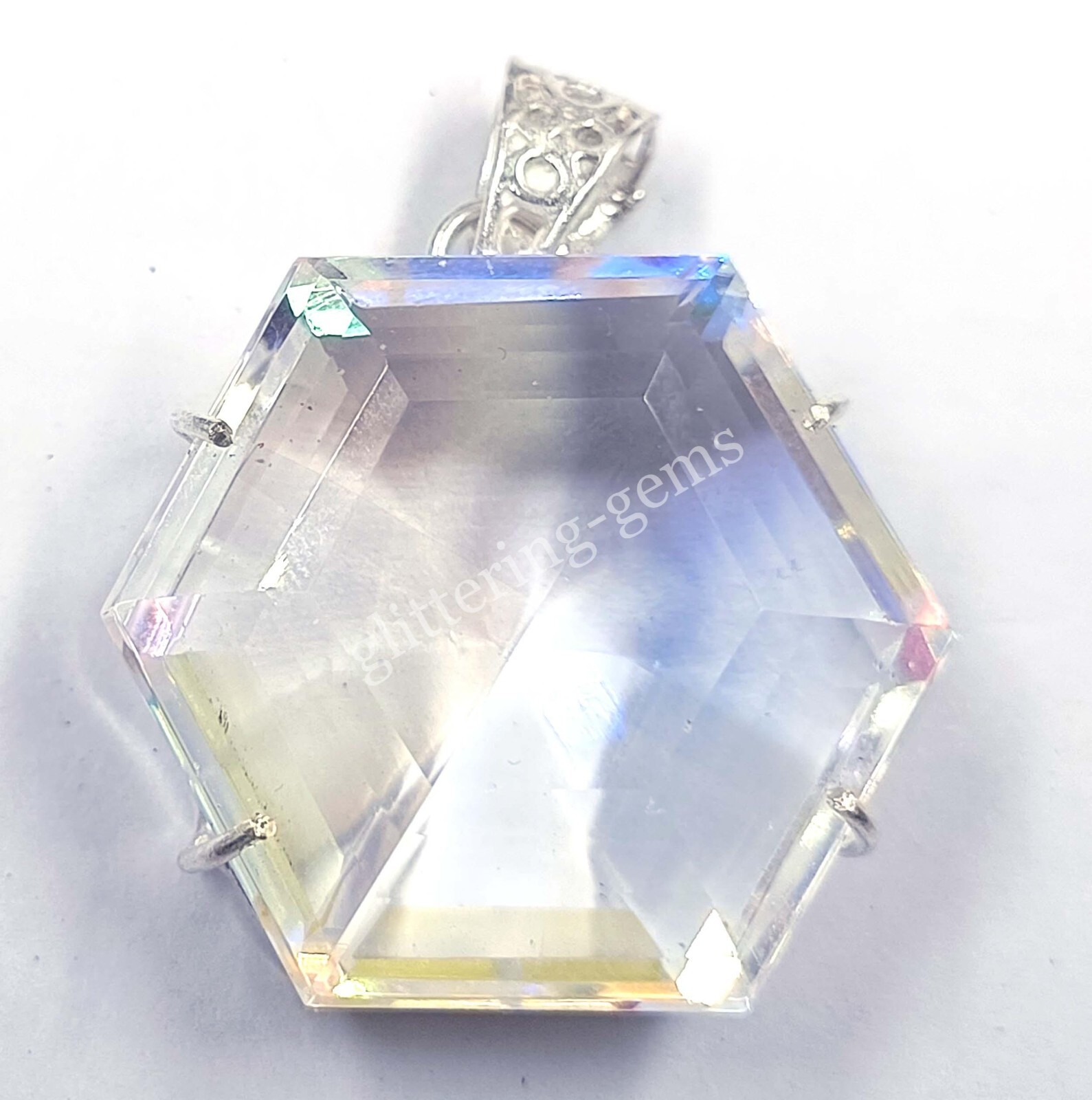 Natural Mystic Topaz Hexagon Cut 925 Silver Pendant 110.65Ct IGL Loose Gems 5MAP