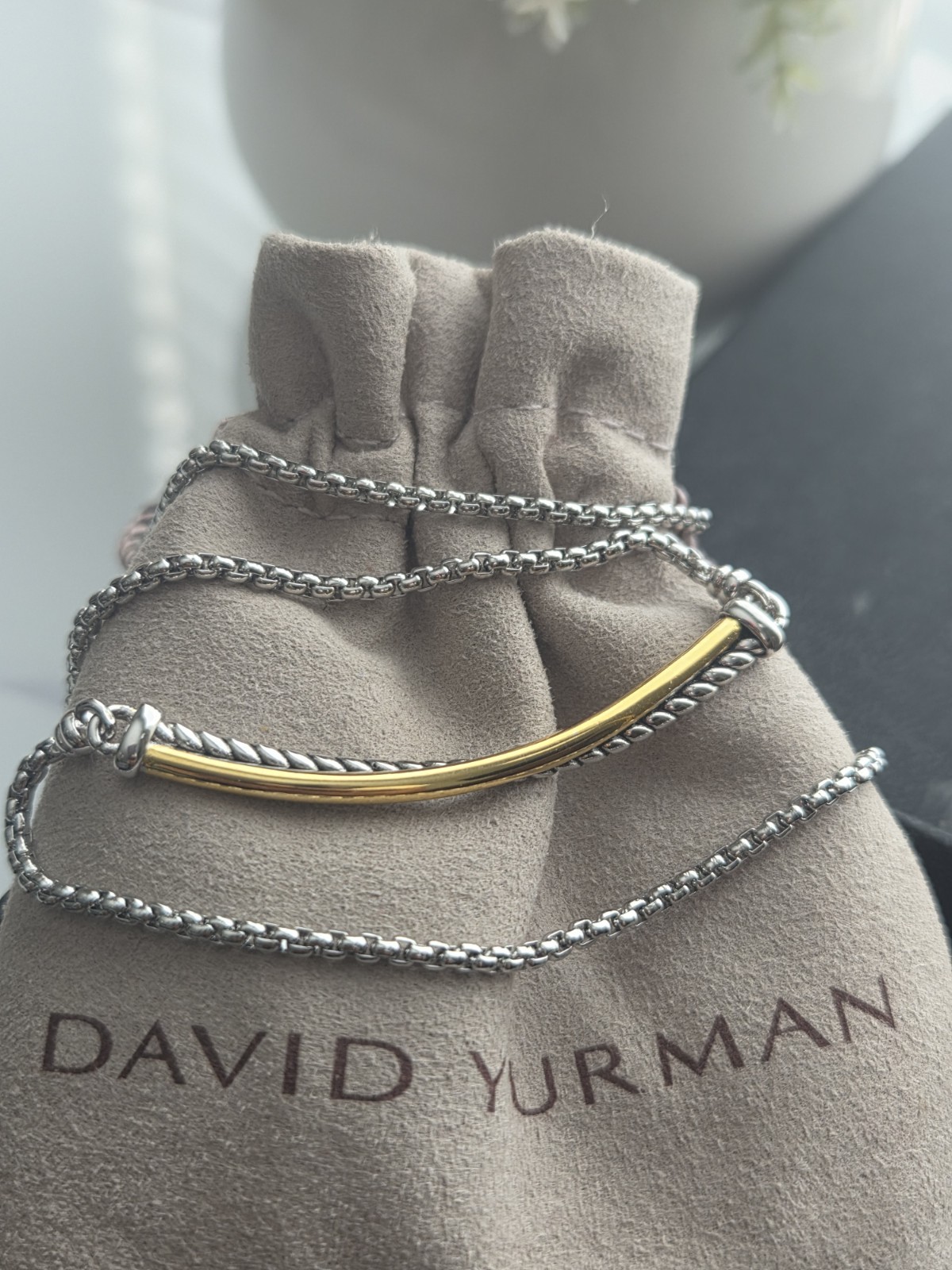 David Yurman Sterling 925 Silver Crossover Bar Necklace 22″ with 18K Gold