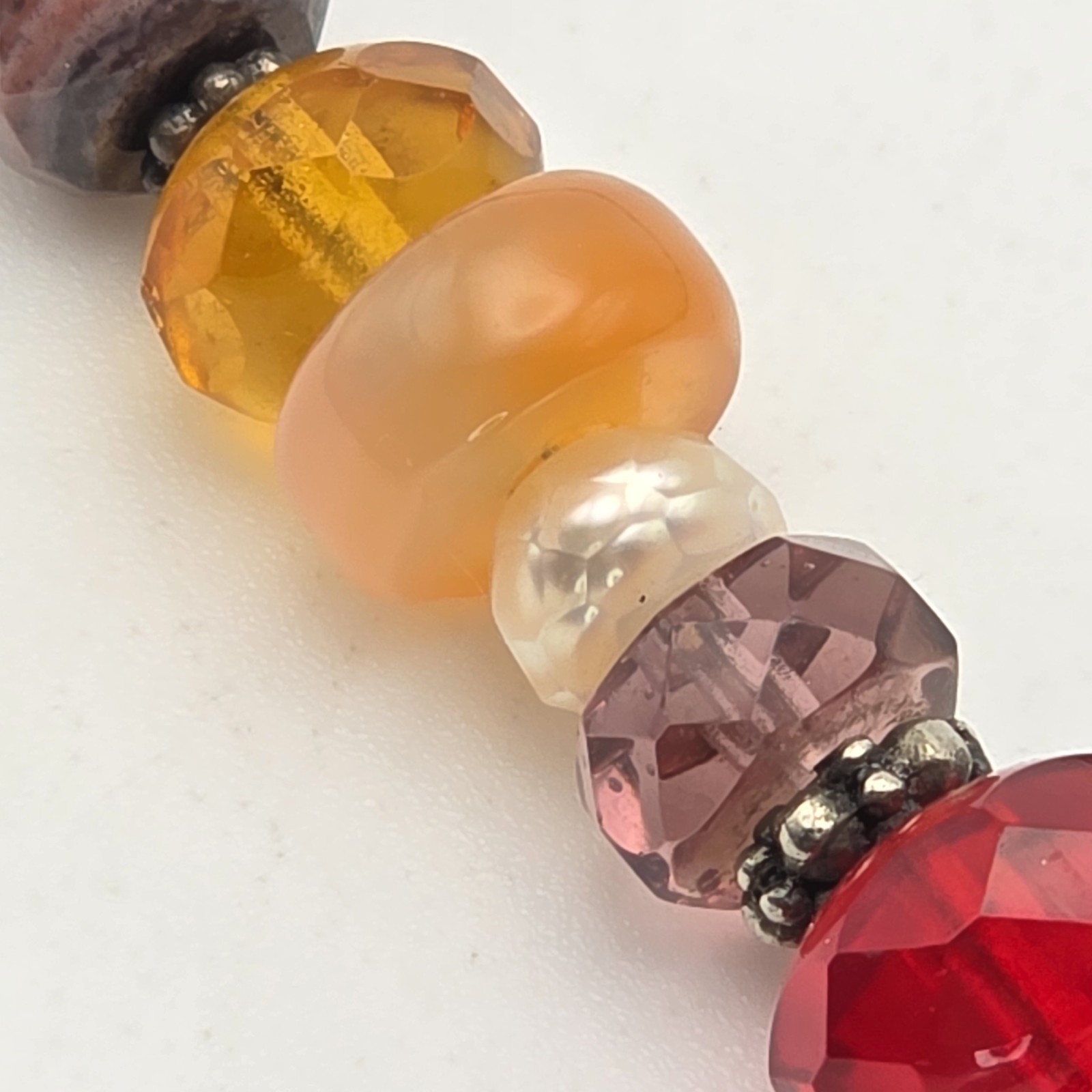 Multi-Color Gemstone Necklace Garnet Amethyst Citrine Pearl 925 Sterling Silver