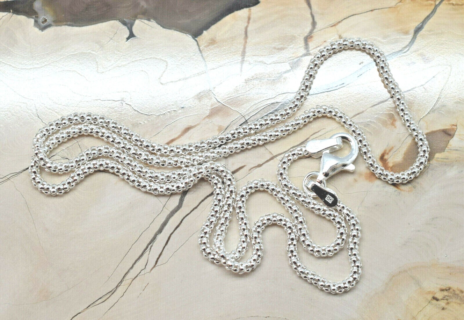 Popcorn Chain 1.7mm .925 Sterling Silver Necklace 16″ Lobster Clasp
