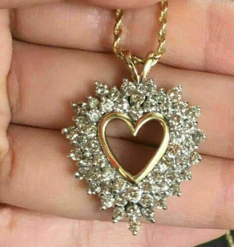 2Ct Round Cut Natural Moissanite Heart Pendant Valentine 14k Yellow Gold Plated