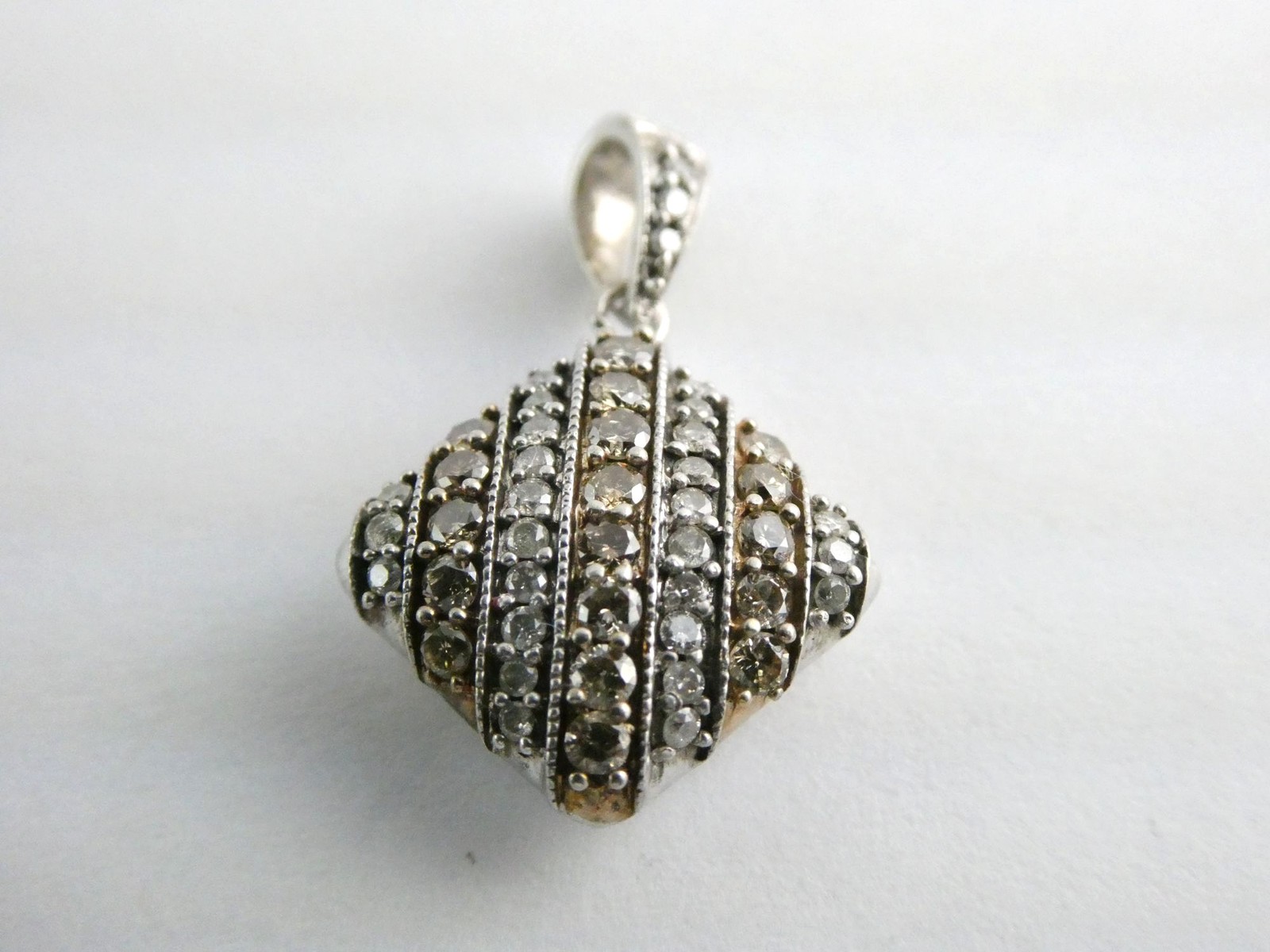 JS India Sterling Silver Lab Created Yellow White Diamond Pendant 925 2g 7/8 In