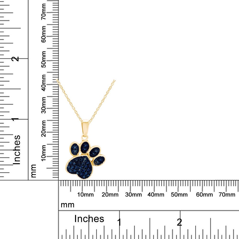 Blue Real Diamond Accent Paw Print Pendent 18″ Necklace 10K Yellow Gold Plated