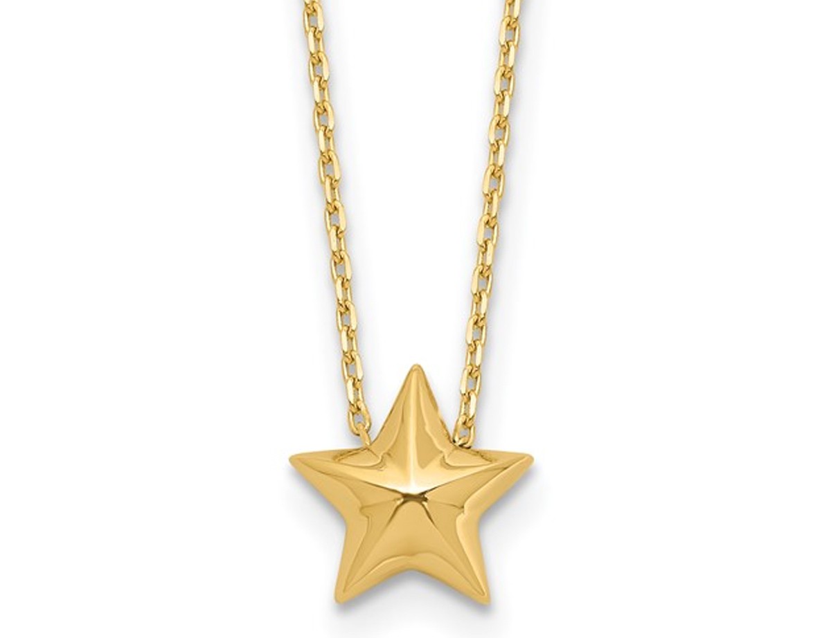 14K Yellow Gold Hollow Star Pendant with Chain