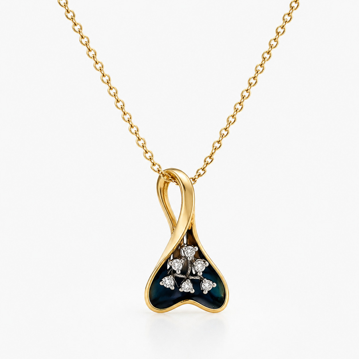 Natural Diamond Floral Necklace – 14KT Yellow Gold Cocktail Pendant with chain