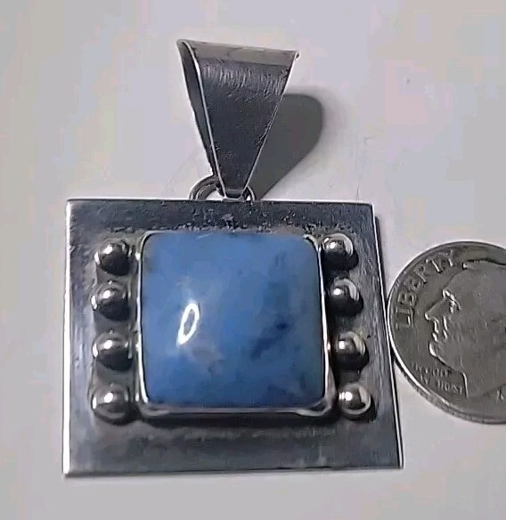 Navajo James Linkin Sodalite Sterling Silver Vintage Pendant 1-5/8 In 9.5 Grams