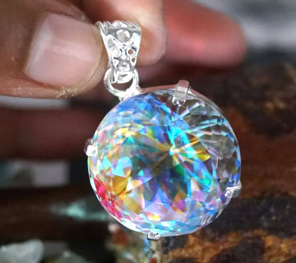 90.2 Ct+ Natural Rare Mystic Topaz Multi Color 925 Solid Silver Pendant Gemstone