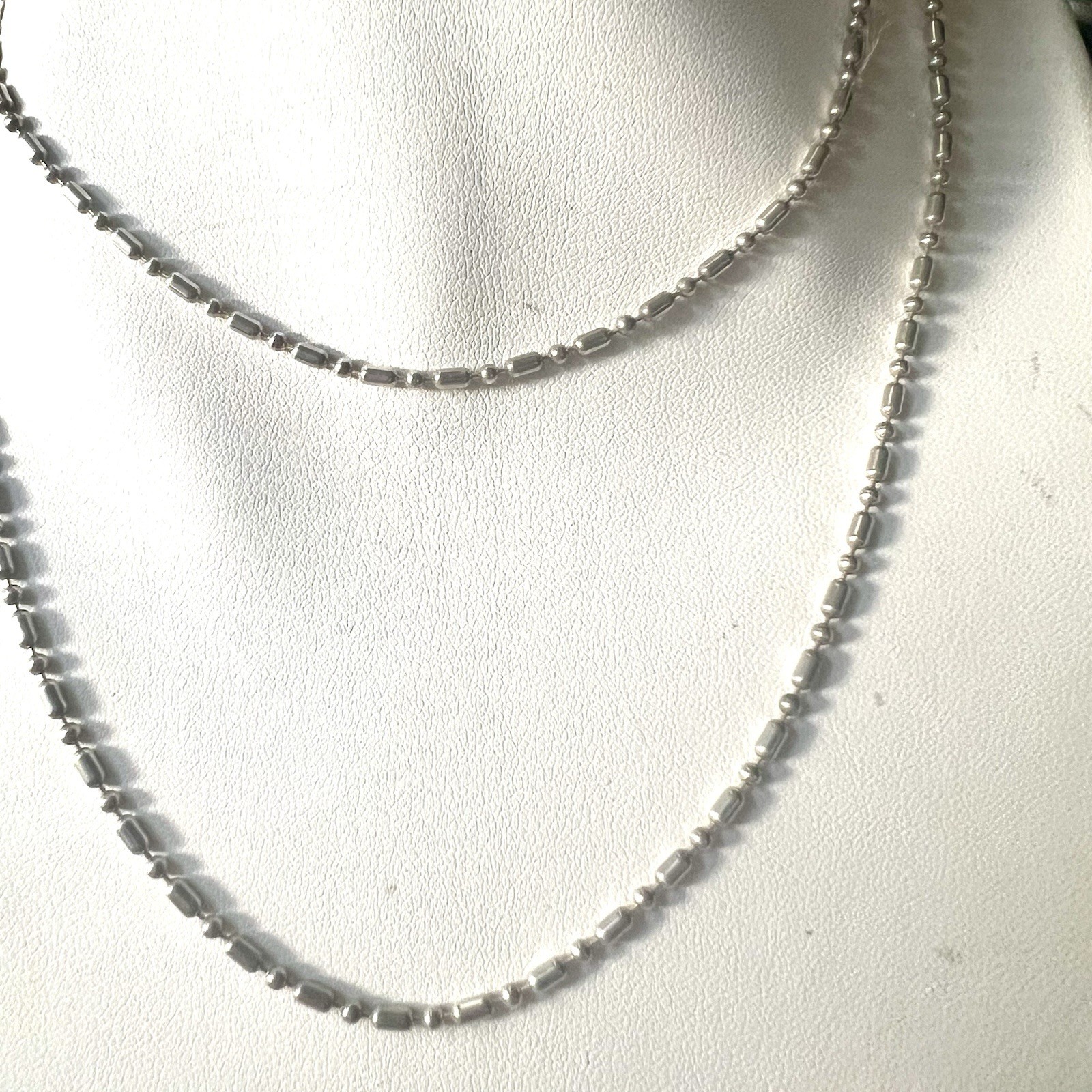 925 Sterling Silver Station Bead Necklace 30” Alternating Barrel Bead Chain 9g