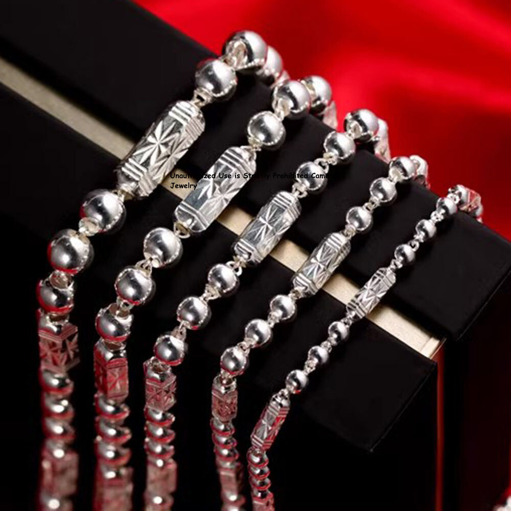 Solid S999 Fine Silver Chain 4mm-8mm Hexagon Tube Beads Link Necklace 16-26inch