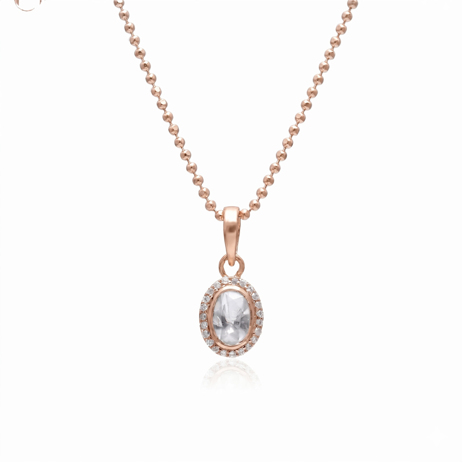Oval Polki Diamond Pendant Gold Plated 925 Sterling Silver Halo Necklace for Her