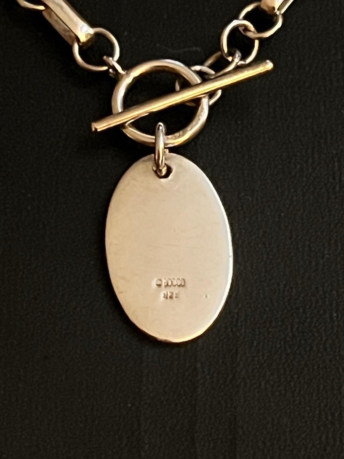 Vintage Bocco Sterling Silver Signed 925 Oval Toggle Pendant Necklace Paperclip