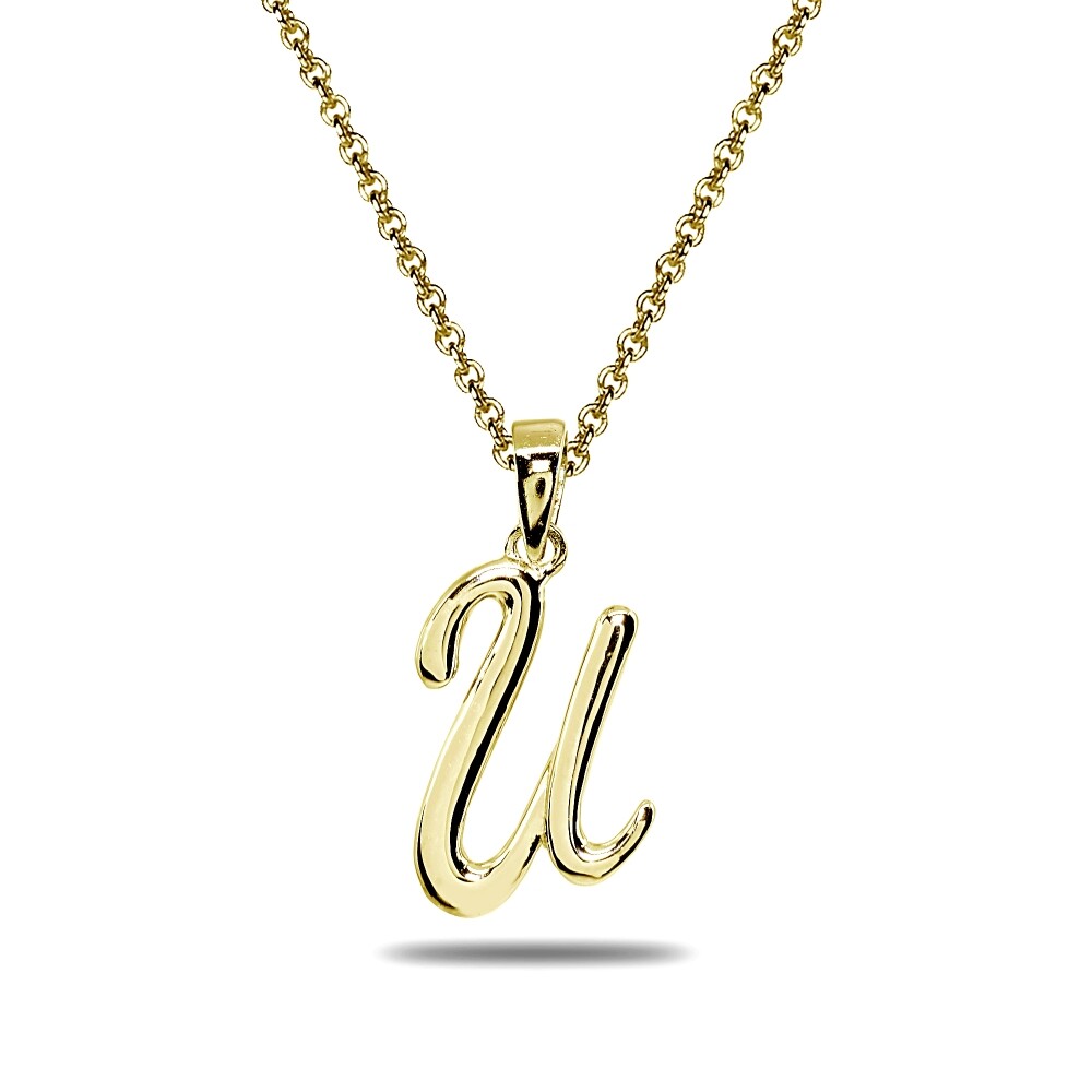 U Letter Initial Alphabet Personalized Gold Plated 925 Silver Pendant Necklace